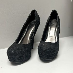 Bakers Black Lace Glitter Heels Size 7